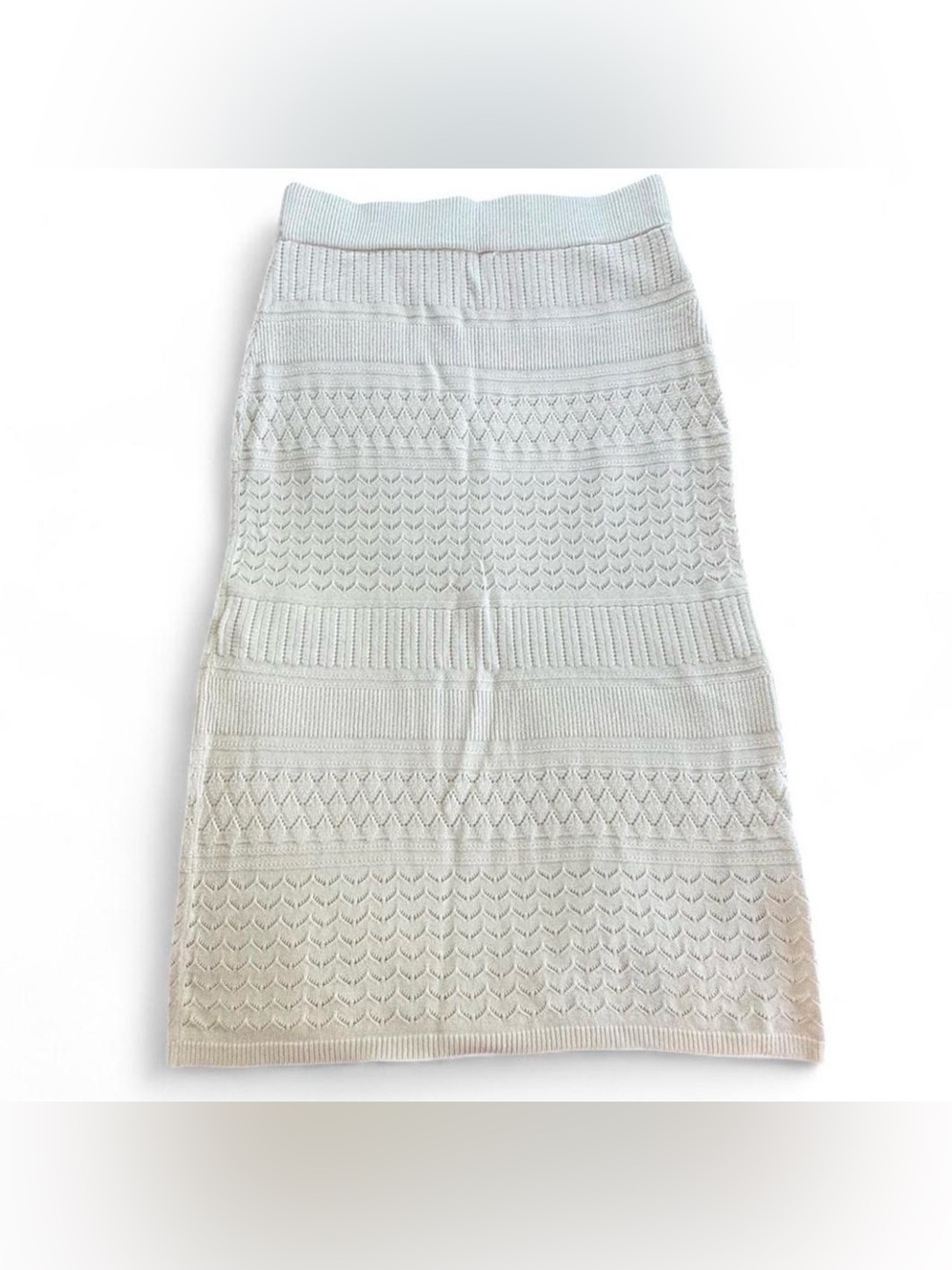 Abercrombie & Fitch Cream Textured Knit Midi Skirt